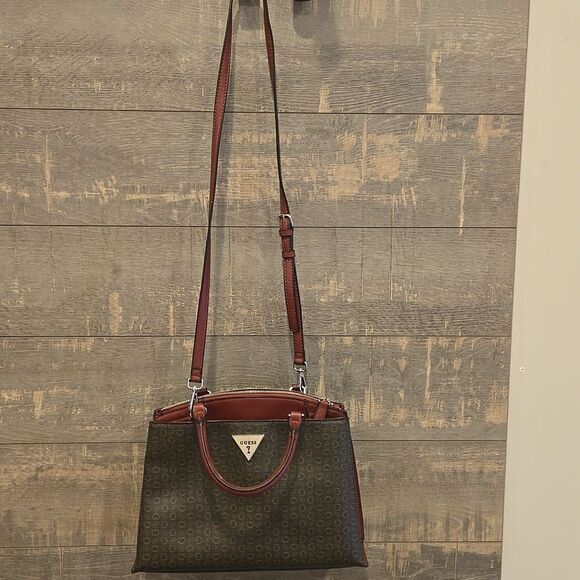 Guess Burgundy and Brown Patterned Handbag - Picture 4 of 6